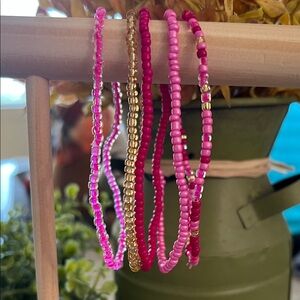 Pink and Gold Beaded Bracelet Set